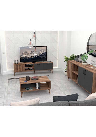 Set 1581-2070-1620 Exxen Ahşap Ayaklı Tv Ünitesi - Orta Sehpa - Konsol Seti Hat - Antrasit Set 1581-2070-1620 Exxen Ahşap Ayaklı Tv Ünitesi - Orta Sehpa - Konsol Seti Hat - Antrasit