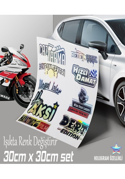 9lu Hologram Araba Stickerı - Motosiklet Kelebek Cam Uyumlu Sticker