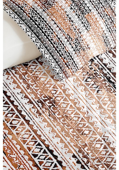 Bohem Geometrik Kahverengi Tek Kişilik Pike Takımı - Etnik Antrasit Çizgili 160x220 Cm Yatak Örtüsü Mahmur Perde Dengesi