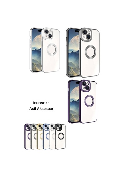 Iphone 15 Uyumlu Renkli Detaylı Kamera Korumalı Logo Kısmı Açık Korumalı Kılıf