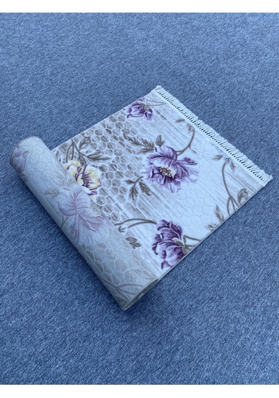 Mor Sarı Kesme Yolluk 80x230 Kesme Saçaklı Akrilik Halı