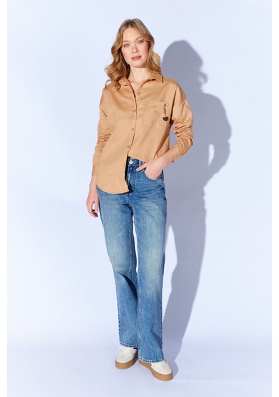 Manche Camel Broş Detaylı Oversize Tek Cepli Gabardin Gömlek Mkw168174-01