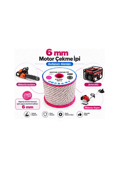 Algaride 6 Mm Motor Çekme İpi 100 Metre Motorlu Testere Jeneratör Motorlu Tırpan Çim Biçme Su Motoru Ve Benzinli Makineler İçin Starter Marş İpi