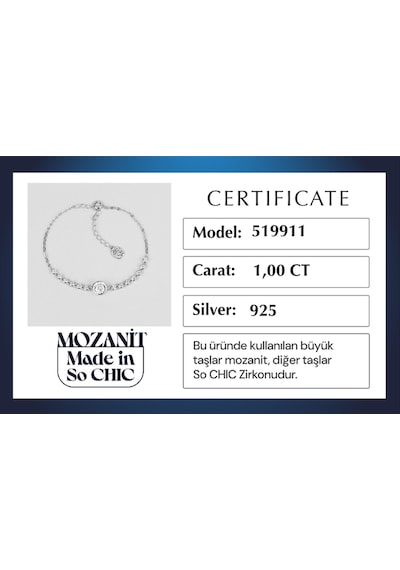 Mozanit Tasarımı 18 Ayar Beyaz Altın Kaplama 19 Cm Gümüş Bileklik Rodyum