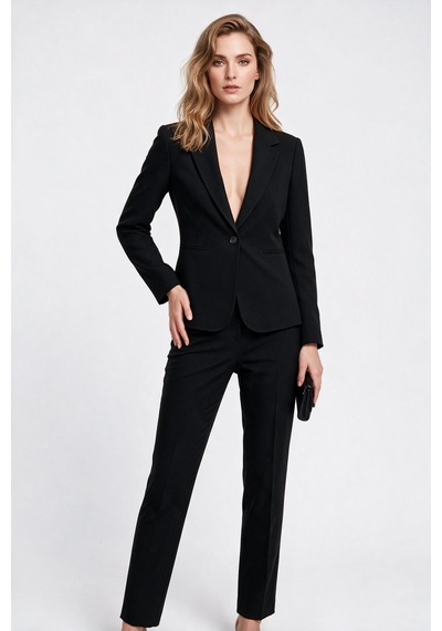 Ekol Kadın Çentikli Yaka Tek Düğmeli Normal Kesim Uzun Kollu Blazer Ceket Siyah