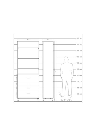Arges Dolap 4 Raflı 4 Çekmeceli 88x30x243 Çam-çam Atlas Çam