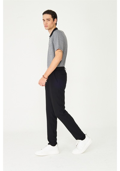 Siyah Modern Kesim Bağcıklı Smart Casual Jogger Pantolon Siyah