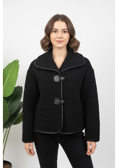 Hiramir Yeni Sezon Kadın Tokalı Peluş Mont Ks2573 Siyah