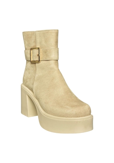 Fox Shoes V726446602 Bej Süet Kalın Topuklu Kadın Bot Bej-süet