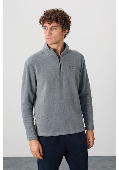 Air Jones Tommy Life River Gri Melanj Dik Yaka Erkek Polar Sweatshirt - 88310 GRİ MELANJ