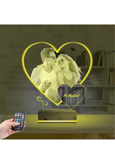 Luvivia Kalp Sevgiliye Hediye Fotoğraflı 3d Lamba - Masa Gece Lambası V5