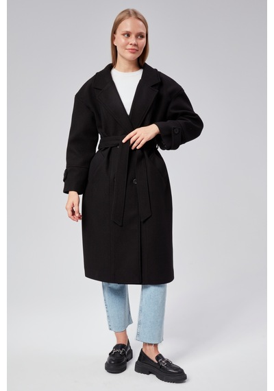Kuşaklı Oversize Kaşe Kaban 001
