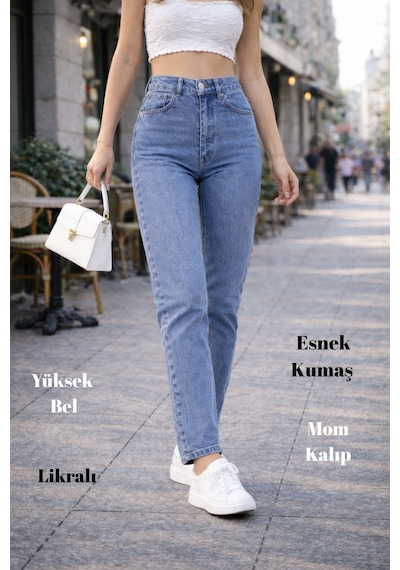 Cedy Denim Kadın Yüksek Bel Soho Boyfriend Jean C599 Mavi