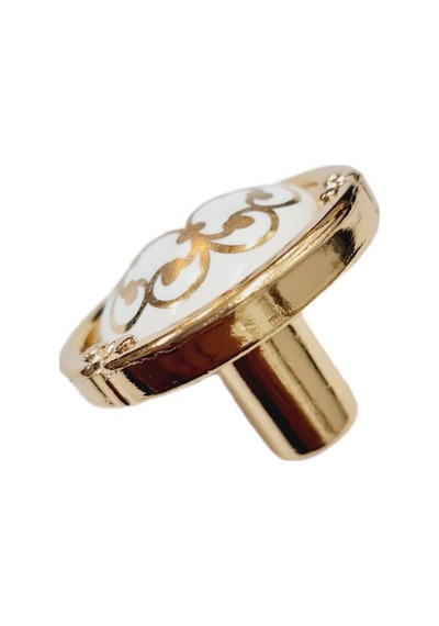 Porselen Düğme Kulp Metal Gold Motifli / 5 Adet Altın