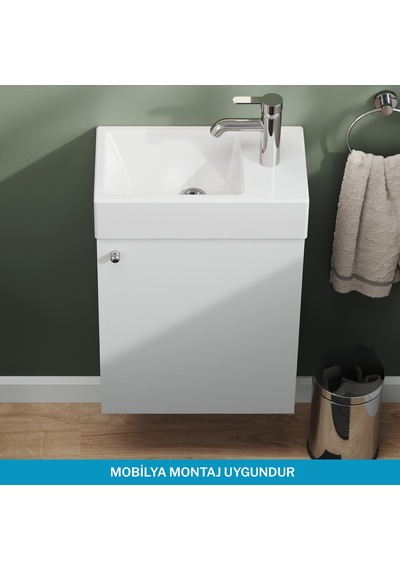 Minizia Lavabo Beyaz 45x26x10 Cm Sağdan Delikli, Taşma Deliksiz