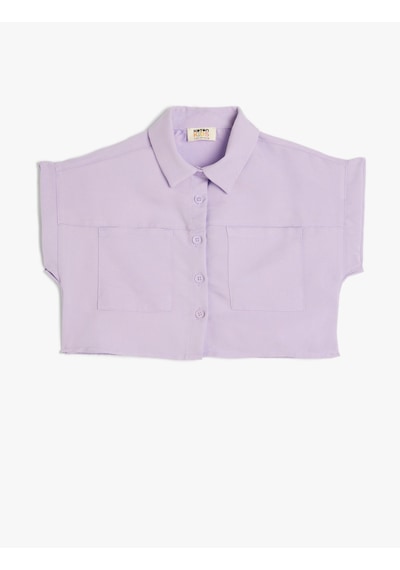 Koton Crop Gömlek Kısa Kollu Cep Detaylı Modal Kumaş Lila 4skg60017aw Lila
