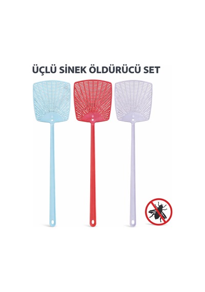 Üçlü Sinek Öldürücü Set Uzun Saplı Dayanıklı Plastik Sinek Raketi Renk Stok Durumuna Göre Gönderilir