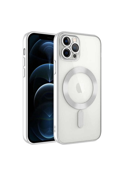 Apple Uyumlu iPhone 13 Pro Mag Safe Özellikli Lens Korumalı Logo Gösteren Şeffaf Silikon Kılıf