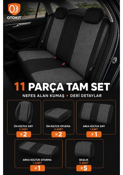 Opel Combo 2011 - 2025 Uyumlu Koruyucu Gri Oto Koltuk Kılıfı 46564789