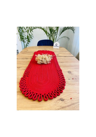 Jüt, Hasır, Dekoratif Masa Örtüsü, Runner 35x100 Cm, Amerikan Servis, Sehpa Örtüsü, Bohem Tarzı Kırmızı Kırmızı