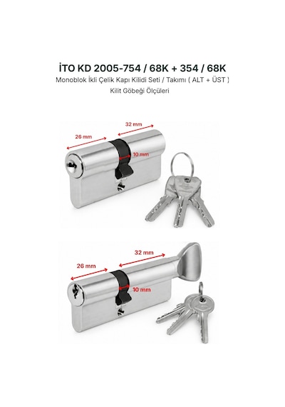 İto Kilit KD2005 Monoblok Çelik Kapı Kilit Seti (Alt 2003K+ Üst 2004K)