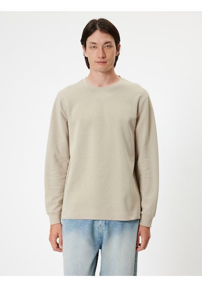 Koton Bisiklet Yaka Sweatshirt Basic Uzun Kollu Pamuklu İnterlok Kumaş Bej 5wam70095mk Ekru