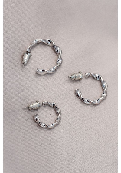 Burgu Model Gümüş Metal Küpe Seti Gümüş