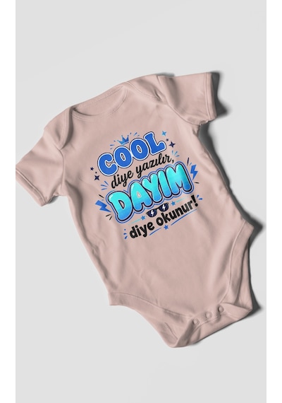 Morivokids Cool Diye Yazılır Dayım Diye Okunur Kısa Kollu Bebek Body %100 Pamuk Pastel Pembe
