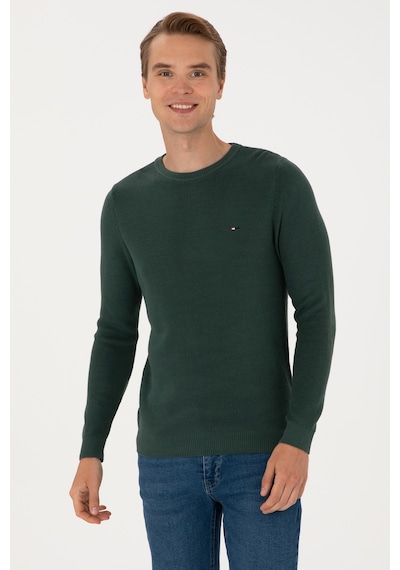 U.S. Polo Assn. Erkek Slim Fit Bisiklet Yaka Koyu Yeşil Basic Kazak 50313667-VR079