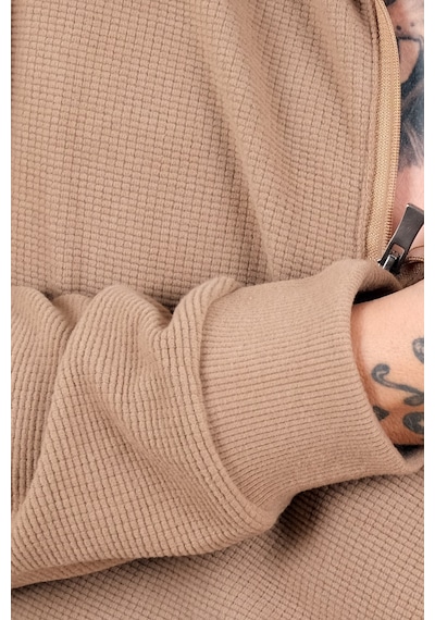Mode Xl Büyük Beden Erkek Polo Waffle Kazak U25822 Sütlü Kahve