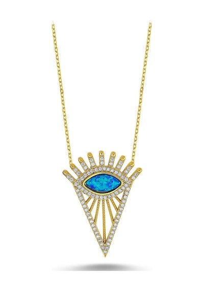Beyaz Zirkon Taşlı Opal Kolye (498590600)