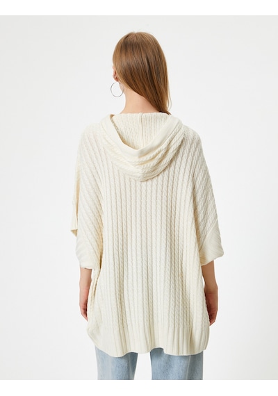 Koton Oversize Triko Panço Kapüşonlu Örgü Dokulu Kısa Kollu Ekru 5wal90033ht Ekru