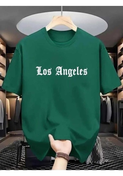 Kozia Outdoors Malkoçbey Los Angeles Baskılı Oversize Unisex Basic O Yaka T-şhirt Yeşil Yeşil