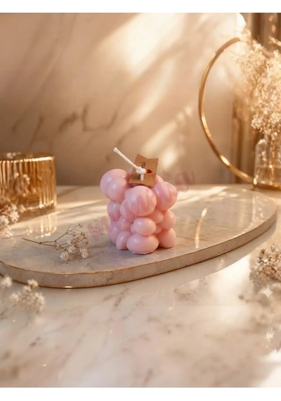 Mumelia Asimetrik Bubble - Doğal Soya Blok Dekoratif Mum - Pembe
