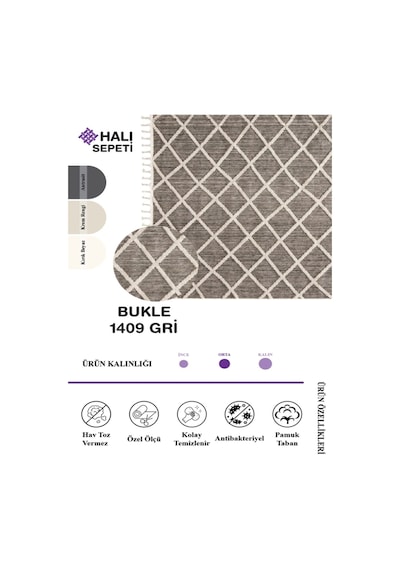 Enti Bukle 1409 Gri Iskandinav Halı Kesme Yolluk Salon Halı Koridor Oturma Odası Halısı Gri