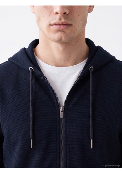 Lcwaıkıkı Classic Lacivert Kapüşonlu Erkek Fermuarlı Sweatshirt