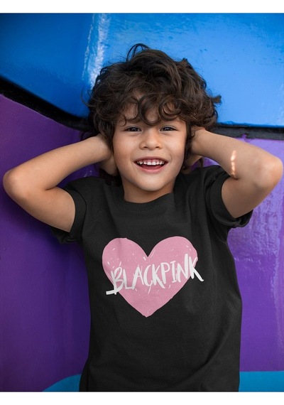 Sevbano Blackpink Kalp Temalı Baskılı Unisex Müzik Grubu Çocuk Tişört 1- Siyah