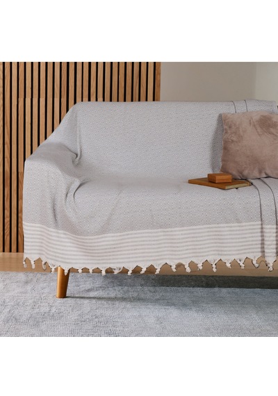 Buldan İşi Kaymaz Pamuklu 2'li Koltuk Örtüsü 170x210 Cm Kaliteli Koltuk Şalı Çekyat Kanepe Örtüsü 2 Adet Açık Gri
