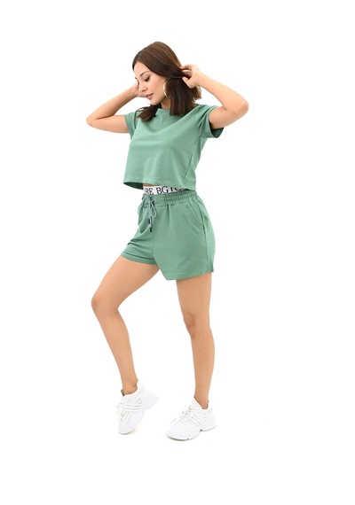 Koza Butik Kadın Kısa Kollu Lastik Baskı Detaylı Şort Takım 4093-25 001