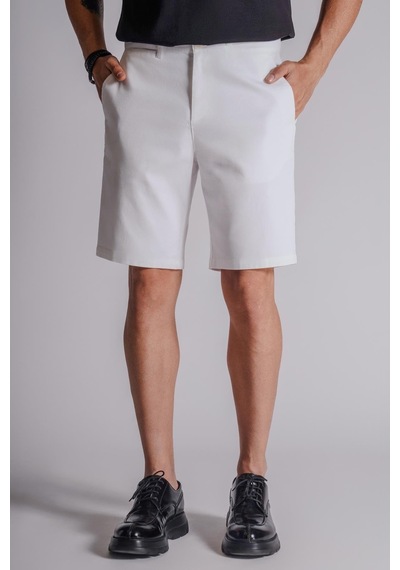 Braccas Erkek Yandan Cepli Klasik Bel Relaxed Fit Chino Şort Beyaz Beyaz