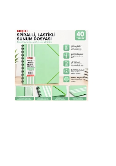 Noki Spiralli Sunum Dosyasi 40 Yaprak Pastel Yesil Pastel Yeşil