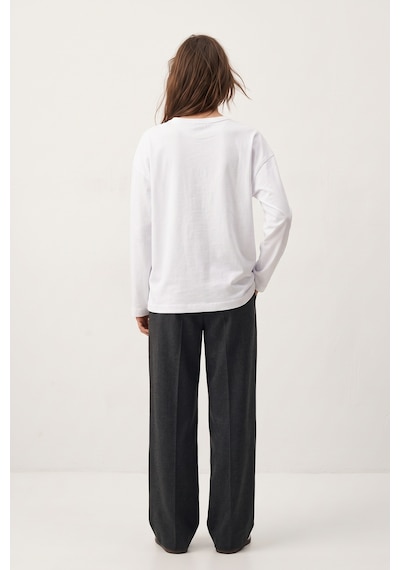Elemge %100 Pamuk Süprem Oversize Kadın Uzun Kollu T-shirt Compact Penye Tok Yumuşak Kumaş Bol Kesim Nefes Alan Terletmez Yapı Basic Beyaz Tişört