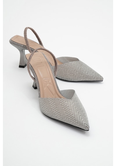 Luvishoes Luvi Shoes Renos Platin Kum Sim Sivri Burun Kadın Topuklu Abiye Ayakkabı Platin
