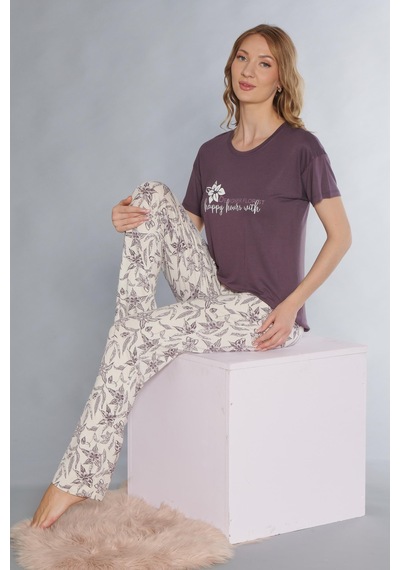 Kısa Kol Viskon Pijama Takımı Flz 88-118 Mor
