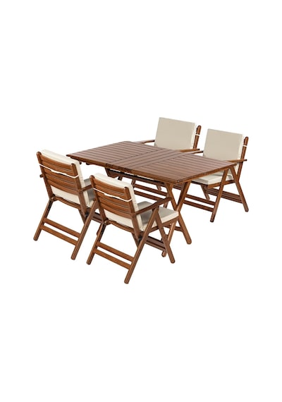 Antalya Katlanır Ahşap Bahçe Balkon Seti: 80x140 Masa, 4 Sandalye Krem Antalya Katlanır Ahşap Bahçe Balkon Seti: 80x140 Masa, 4 Sandalye Krem
