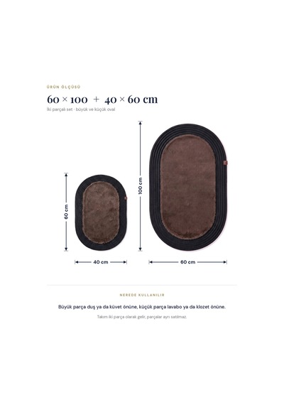 Banyo Paspası Takımı 60x100+40x60 Cm Düz Mouss Kahve & Siyah Kahve - Siyah