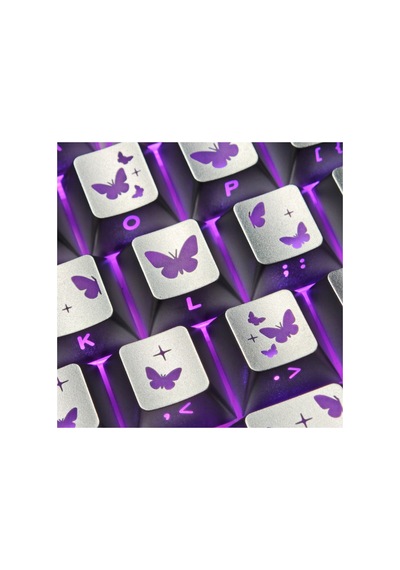 Leaven Kelebek Desenli Kare Tasarım Keycap Tuş Takımı Pbt - Rgb Uyumlu Işık Geçirgen - Gümüş