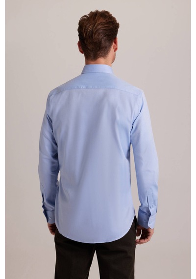 Erkek Mavi Slim Fit Uzun Kol Desenli Gömlek
