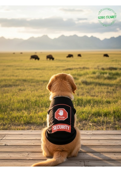 Siyah Stop Security Güvenlik Baskılı Kedi Ve Köpek Kıyafeti Tişörtü Elbisesi Medium/m/beden 2