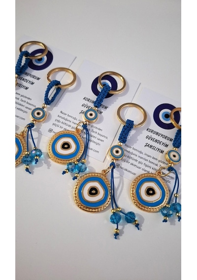 Hediyelik Nazar Boncuklu Modern Anahtarlık - Mavi 10,5 Cm